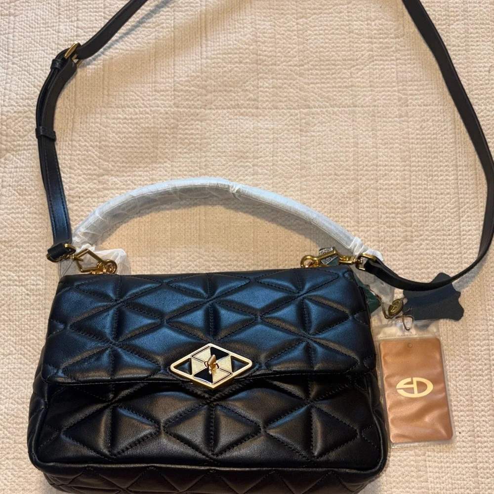 Sadi Elegant Black Quilted Handbag 2way bag. New with tags. Made in Italy. - Picture 3 of 12